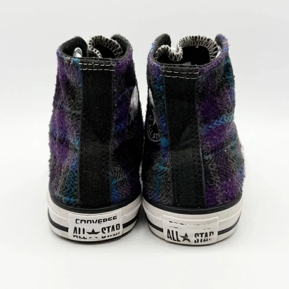 Converse All Star Chuck Taylor Hi Top Purple Blue Plaid Lace Up Sneakers - Big K